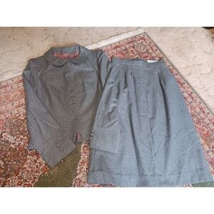 Vintage Gray Wool Skirt Blazer Lined Suit Peabody House Korea size S
